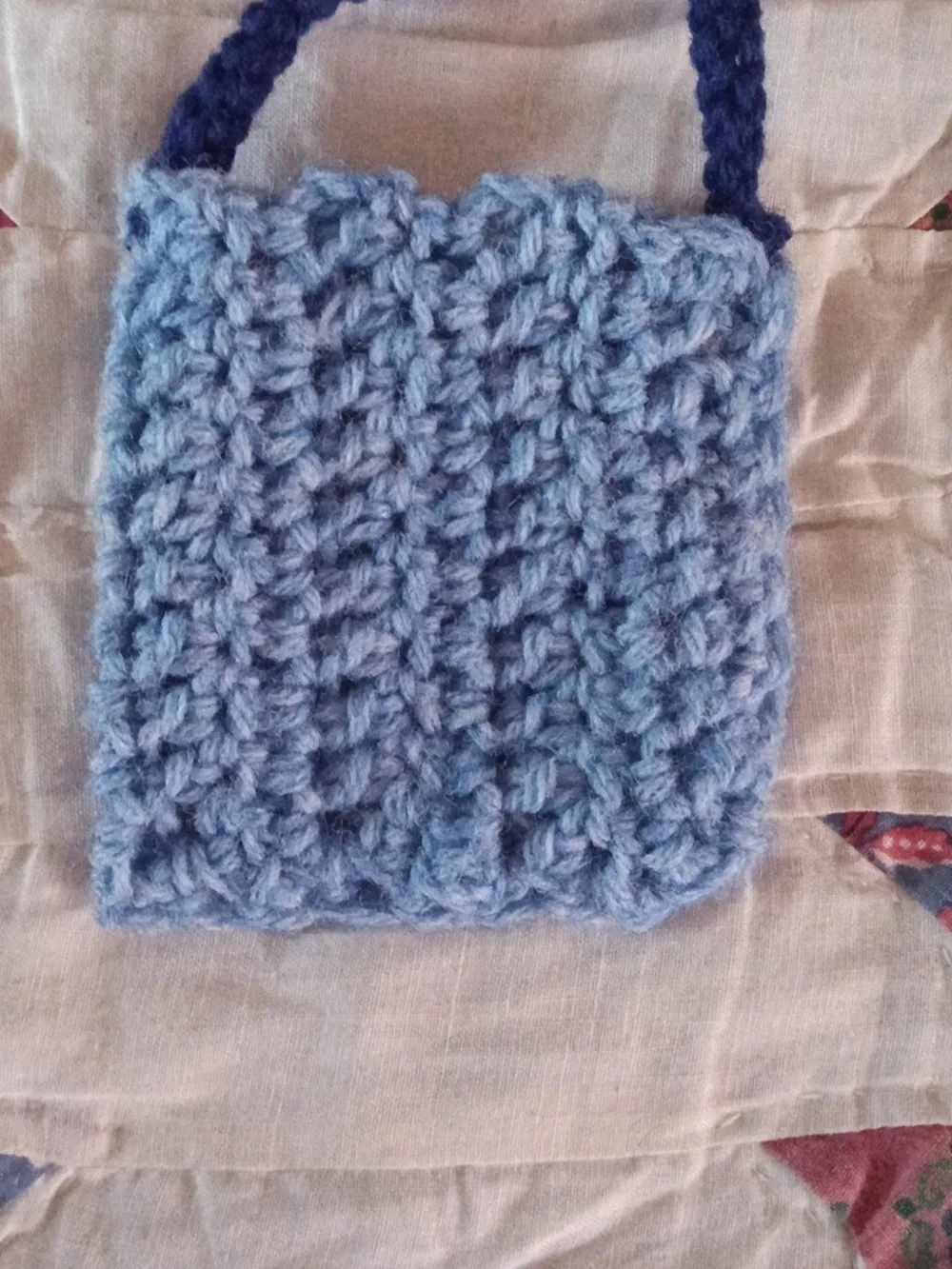Hand Made Blue Crochet Soap Handbag with Dark Blue Handle